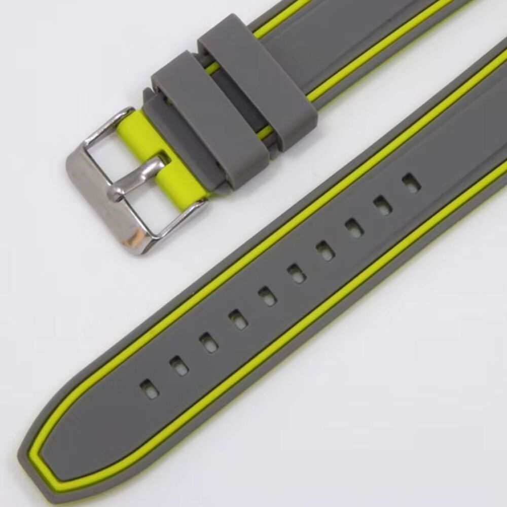NIB Casual Lime Green/Gray Soft Silicone 42mm Watch Band Unisex